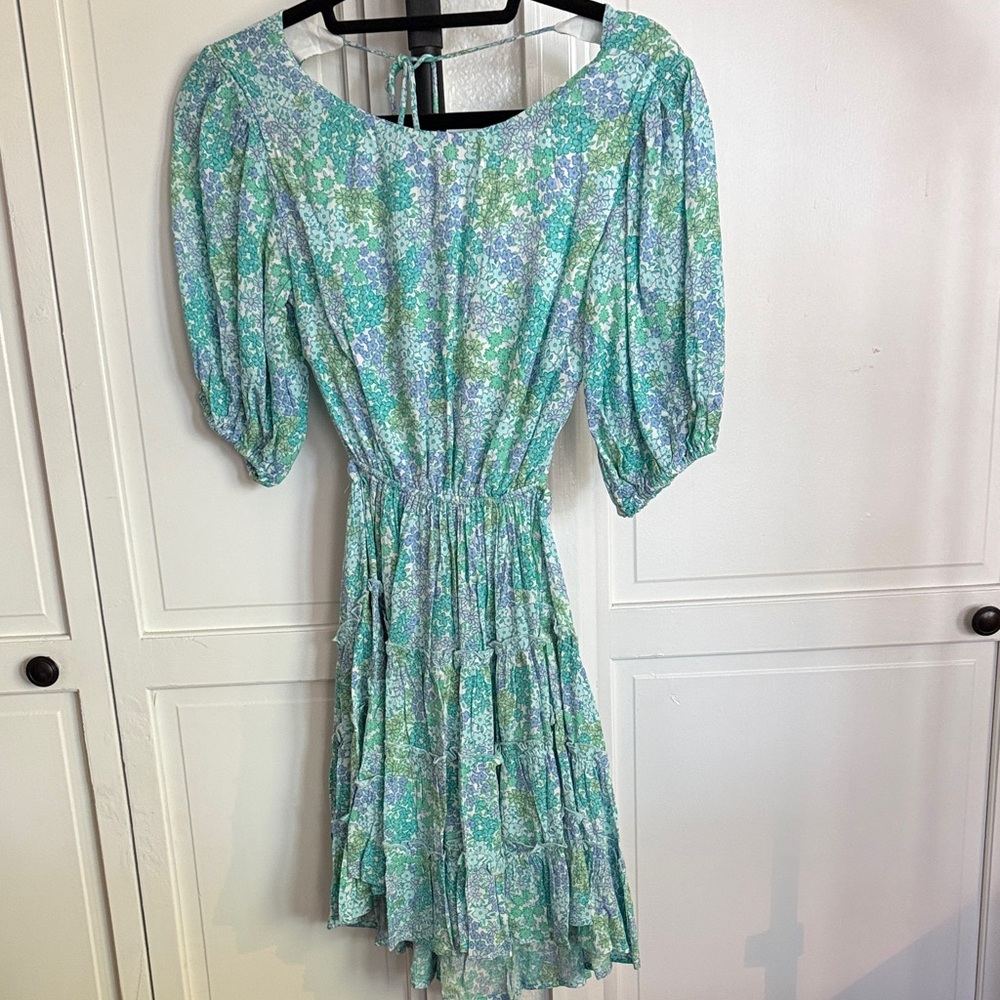 Sky to Moon Short Sleeved Open Back Tiered Mini Dress